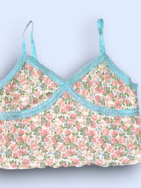 L - Wild Fable Ditsy Floral Lace Trim Ribbed Cami Crop Top #Y2K